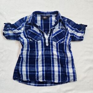 Harley-Davidson Blue Plaid Shirt Womens
